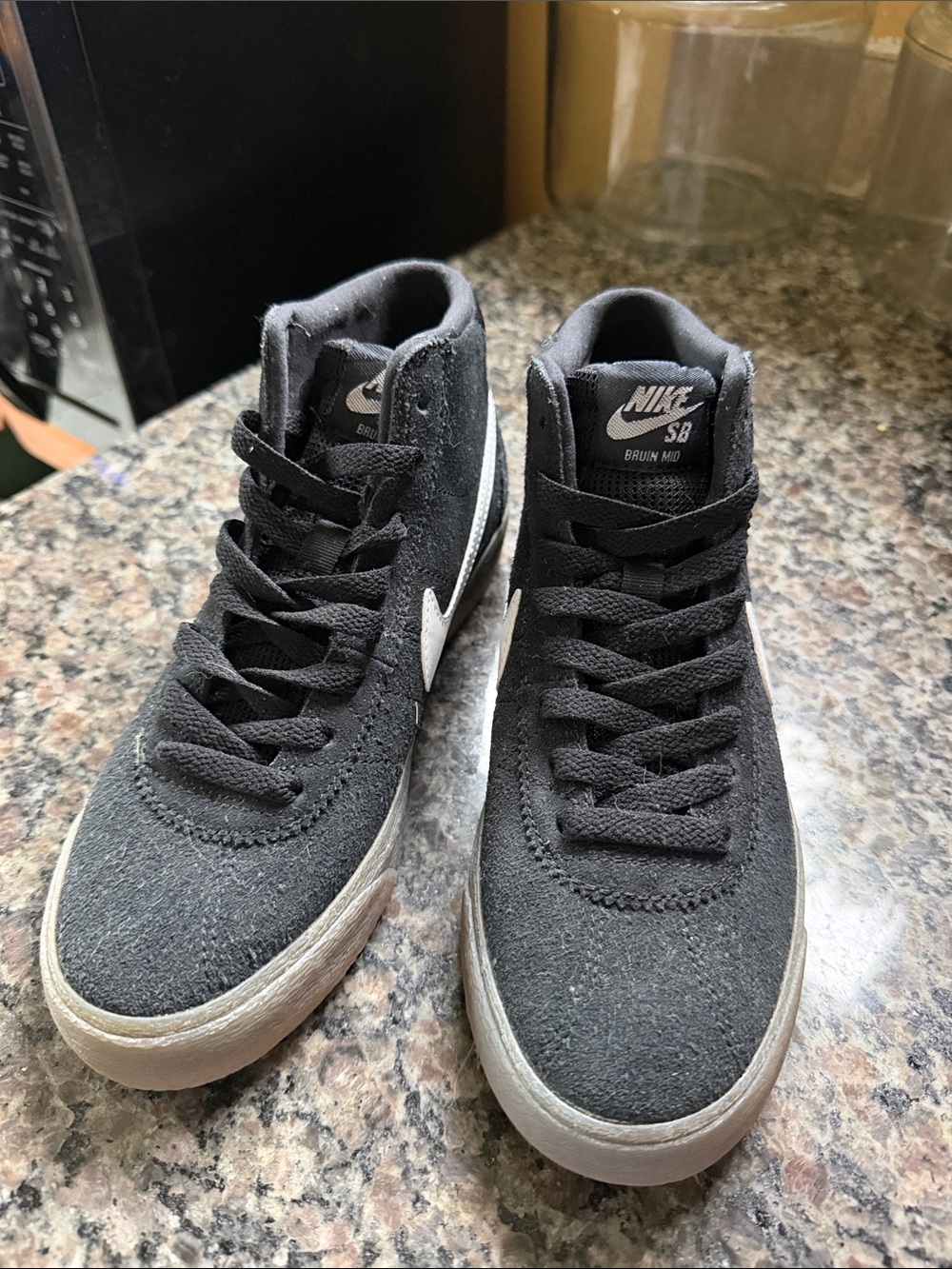 Nike Black Suede Mid-Top Skate Shoes with White Swoosh